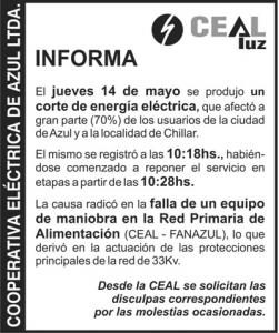 CEAL Informa: Corte de suministro el�ctrico 